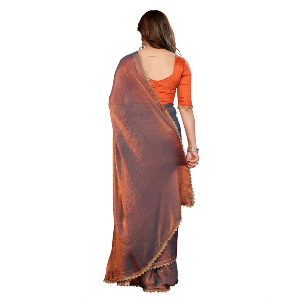 Generic Women's Georgette Printed Saree With Unstitched Blouse 5.5Mtr (Orange)