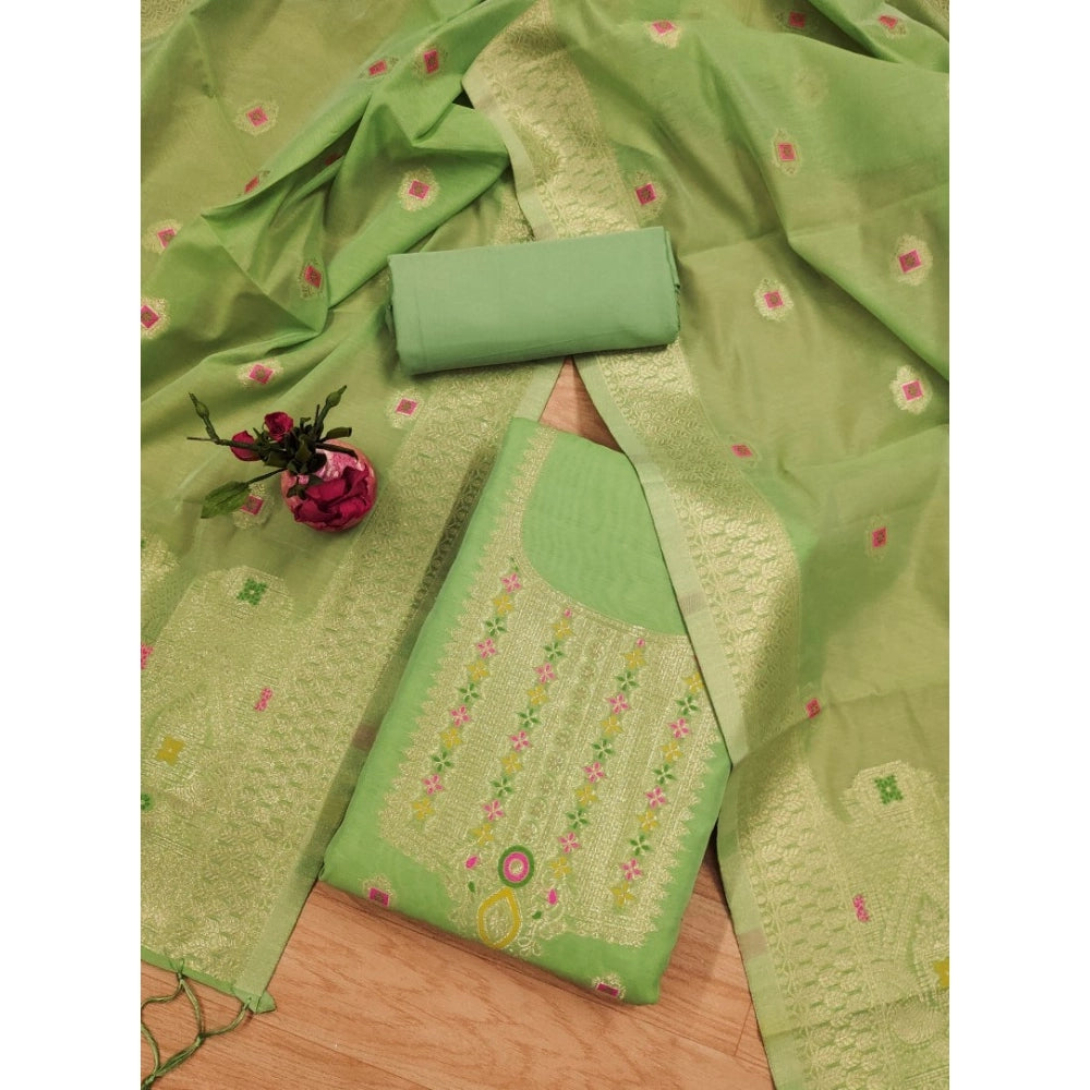 Women's Banarasi Silk Printed Unstitched Salwar Suit Material With Dupatta (Pista, 3Mtrs)