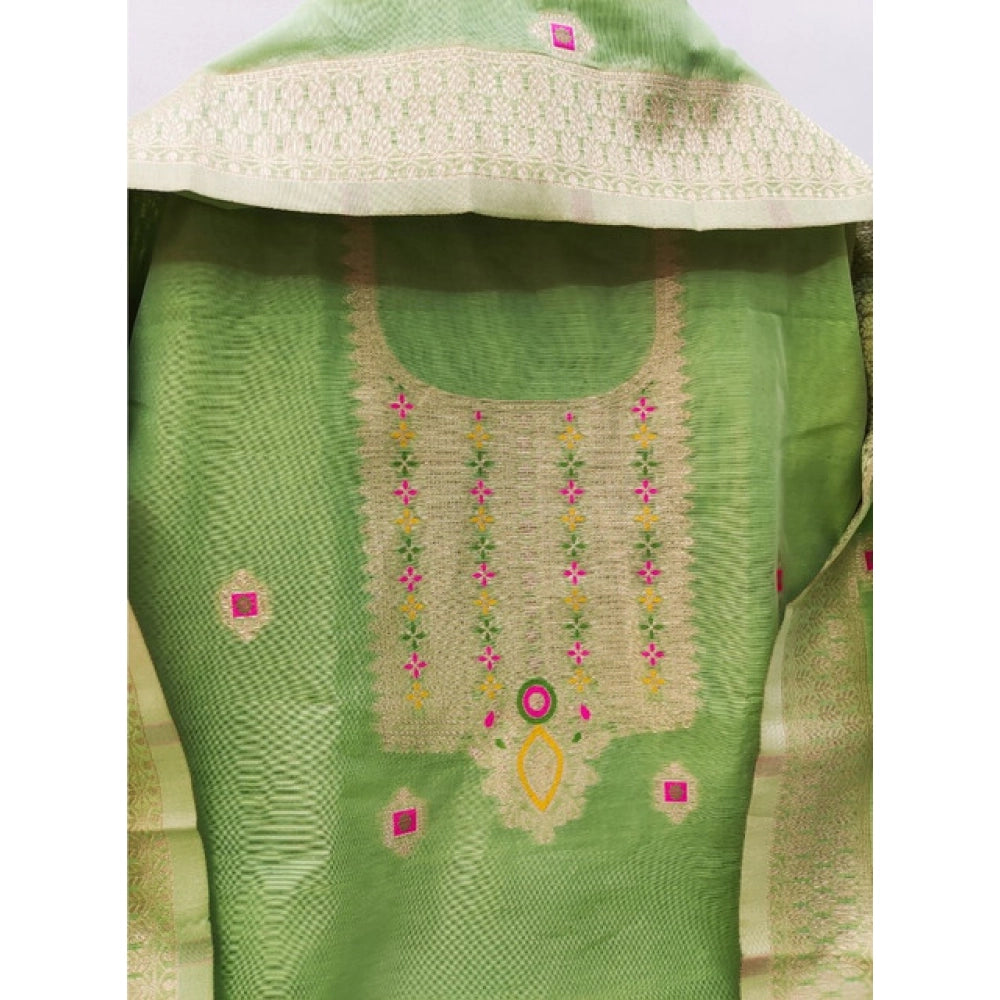 Women's Banarasi Silk Printed Unstitched Salwar Suit Material With Dupatta (Pista, 3Mtrs)