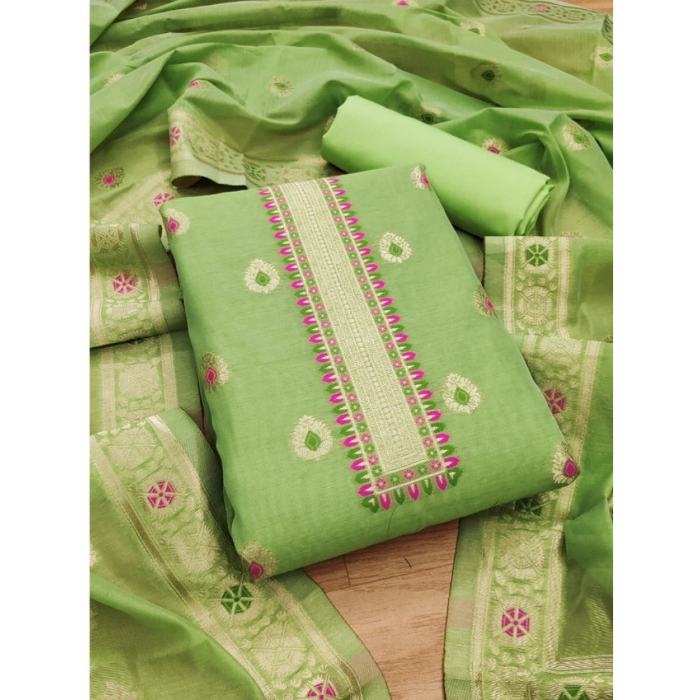 Women's Banarasi Silk Printed Unstitched Salwar Suit Material With Dupatta (Pista, 3Mtrs)