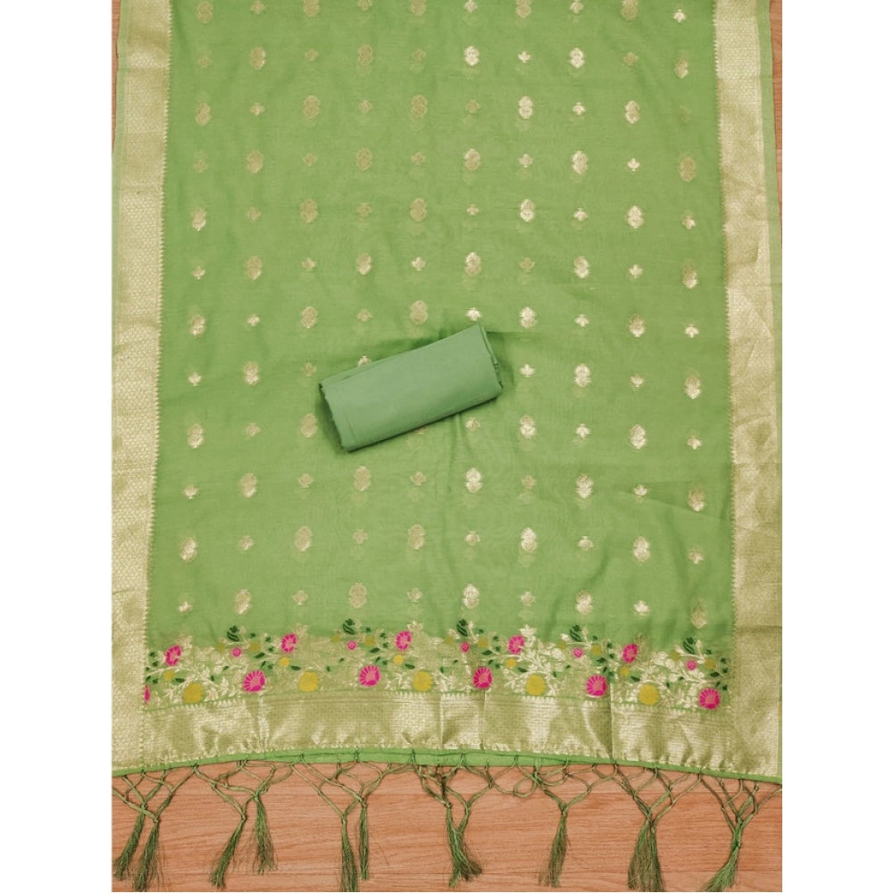 Women's Banarasi Silk Printed Unstitched Salwar Suit Material With Dupatta (Pista, 3Mtrs)