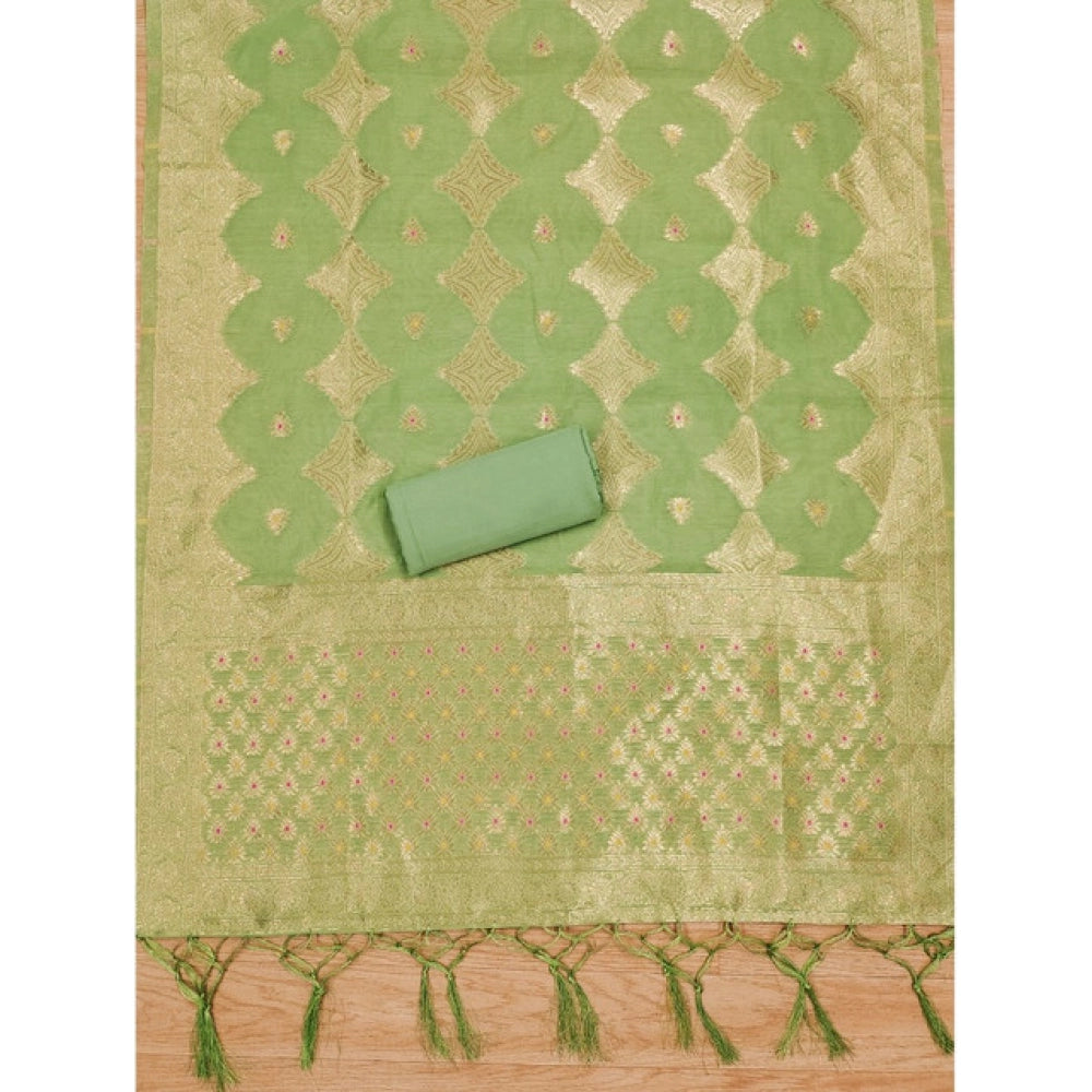 Women's Banarasi Silk Printed Unstitched Salwar Suit Material With Dupatta (Pista, 3Mtrs)