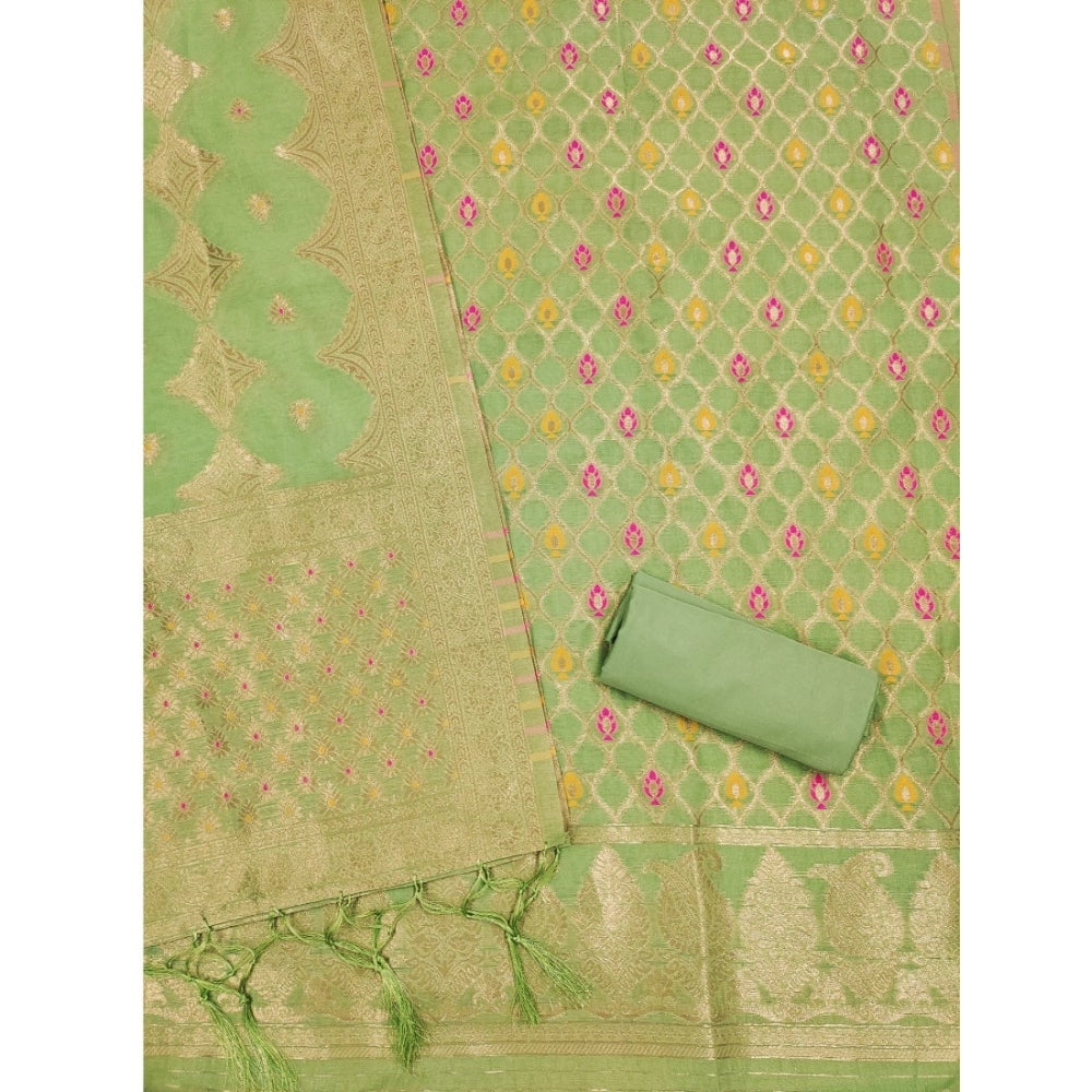 Women's Banarasi Silk Printed Unstitched Salwar Suit Material With Dupatta (Pista, 3Mtrs)