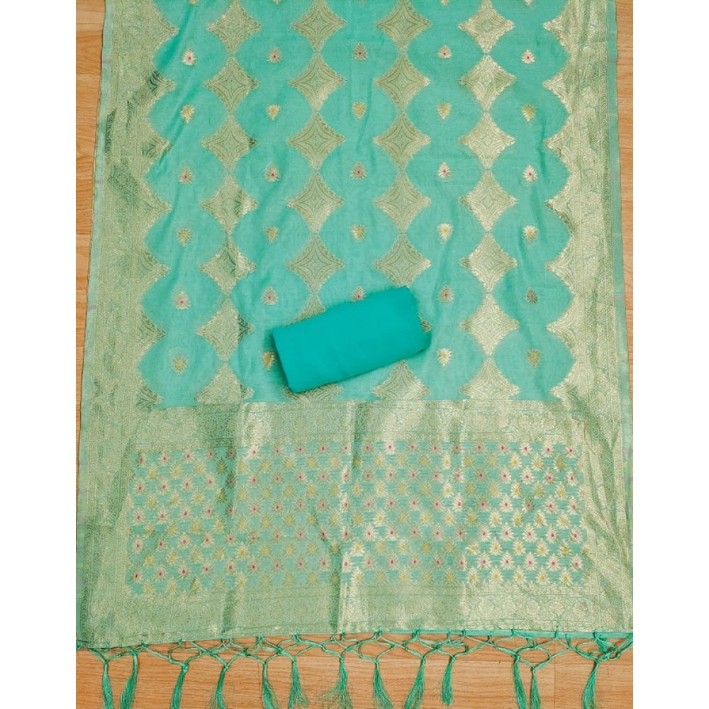 Women's Banarasi Silk Printed Unstitched Salwar Suit Material With Dupatta (sea green, 3Mtrs)