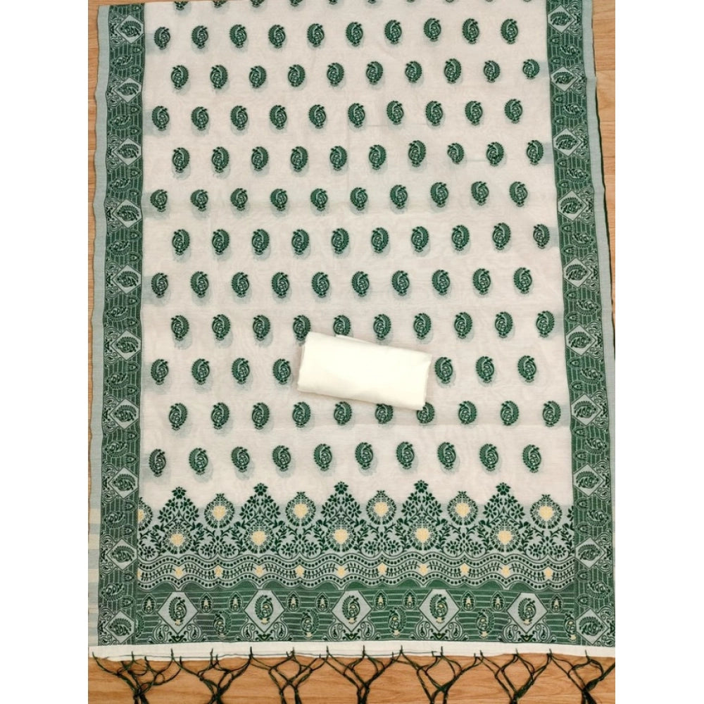 Women's Banarasi Silk Printed Unstitched Salwar Suit Material With Dupatta (Bottle Green, 3Mtrs)