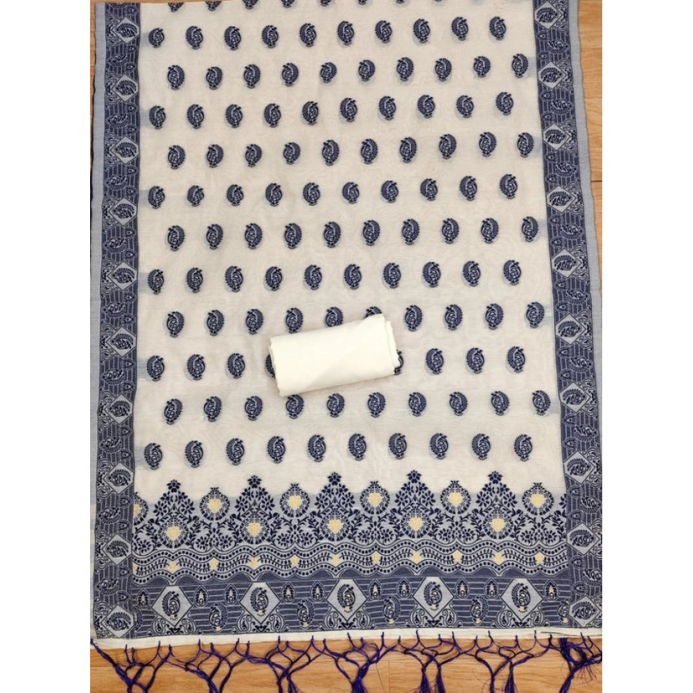 Women's Banarasi Silk Printed Unstitched Salwar Suit Material With Dupatta (Navy Blue, 3Mtrs)