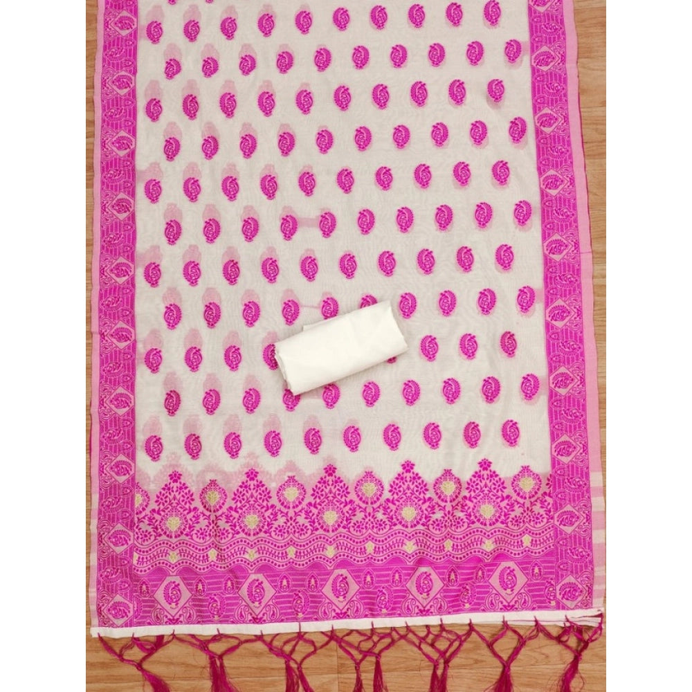 Women's Banarasi Silk Printed Unstitched Salwar Suit Material With Dupatta (Pink, 3Mtrs)