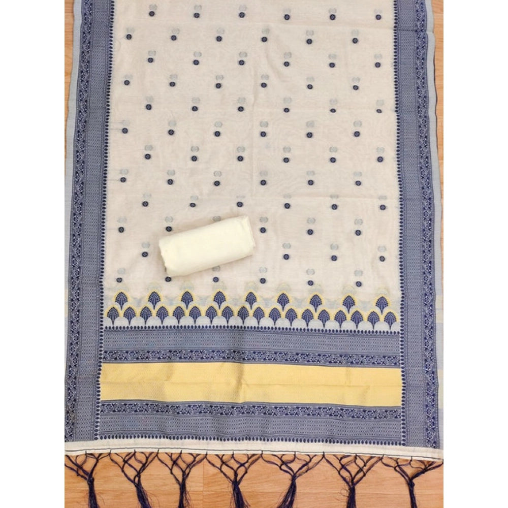 Women's Banarasi Silk Printed Unstitched Salwar Suit Material With Dupatta (Navy Blue, 3Mtrs)