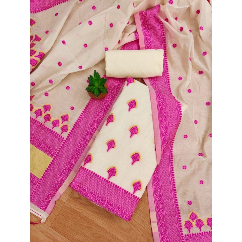 Women's Banarasi Silk Printed Unstitched Salwar Suit Material With Dupatta (Pink, 3Mtrs)