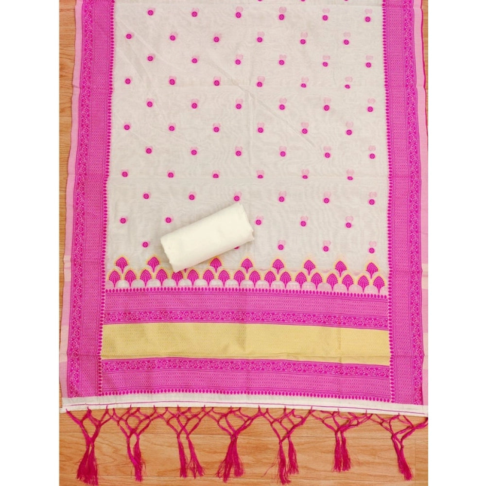 Women's Banarasi Silk Printed Unstitched Salwar Suit Material With Dupatta (Pink, 3Mtrs)