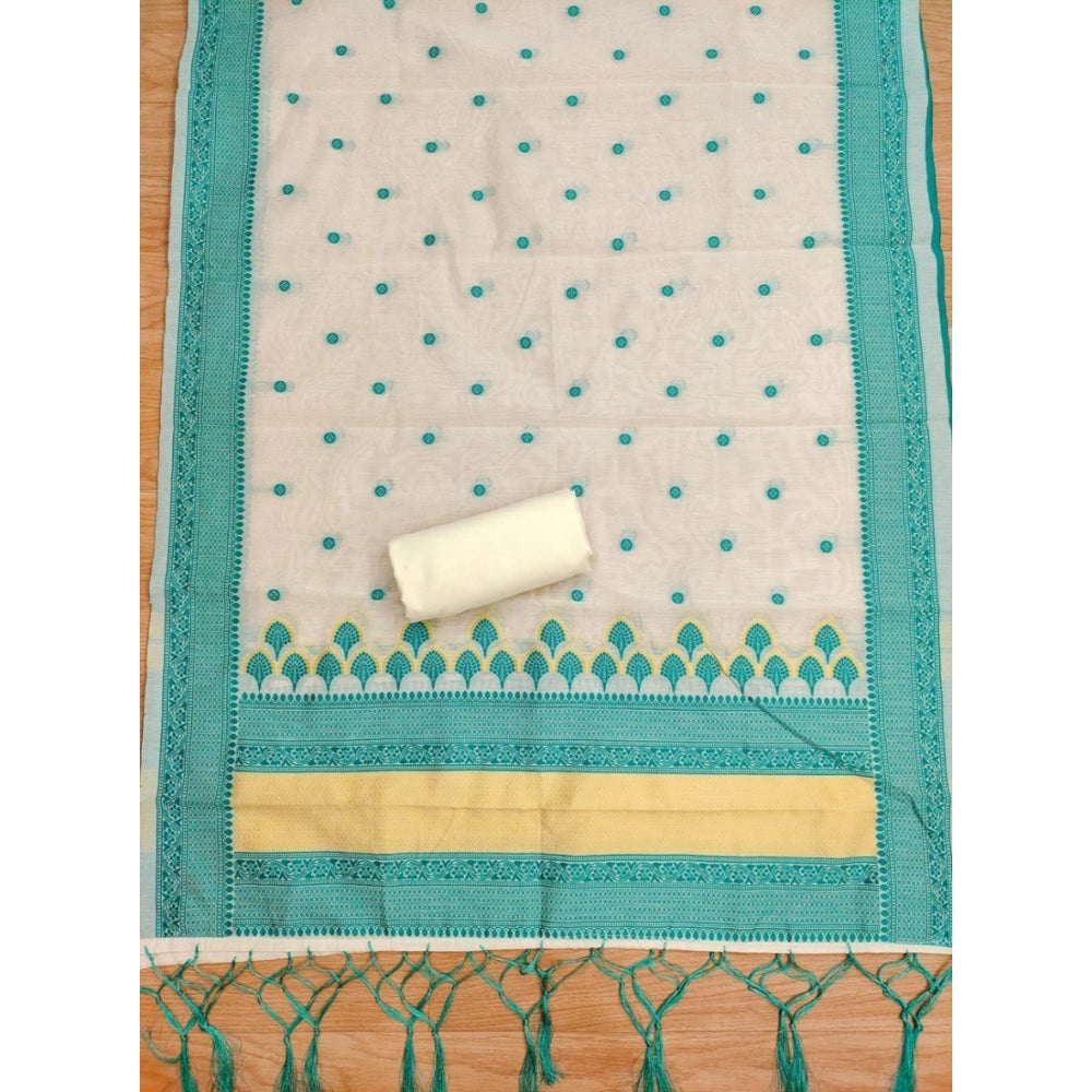 Women's Banarasi Silk Printed Unstitched Salwar Suit Material With Dupatta (Teal, 3Mtrs)