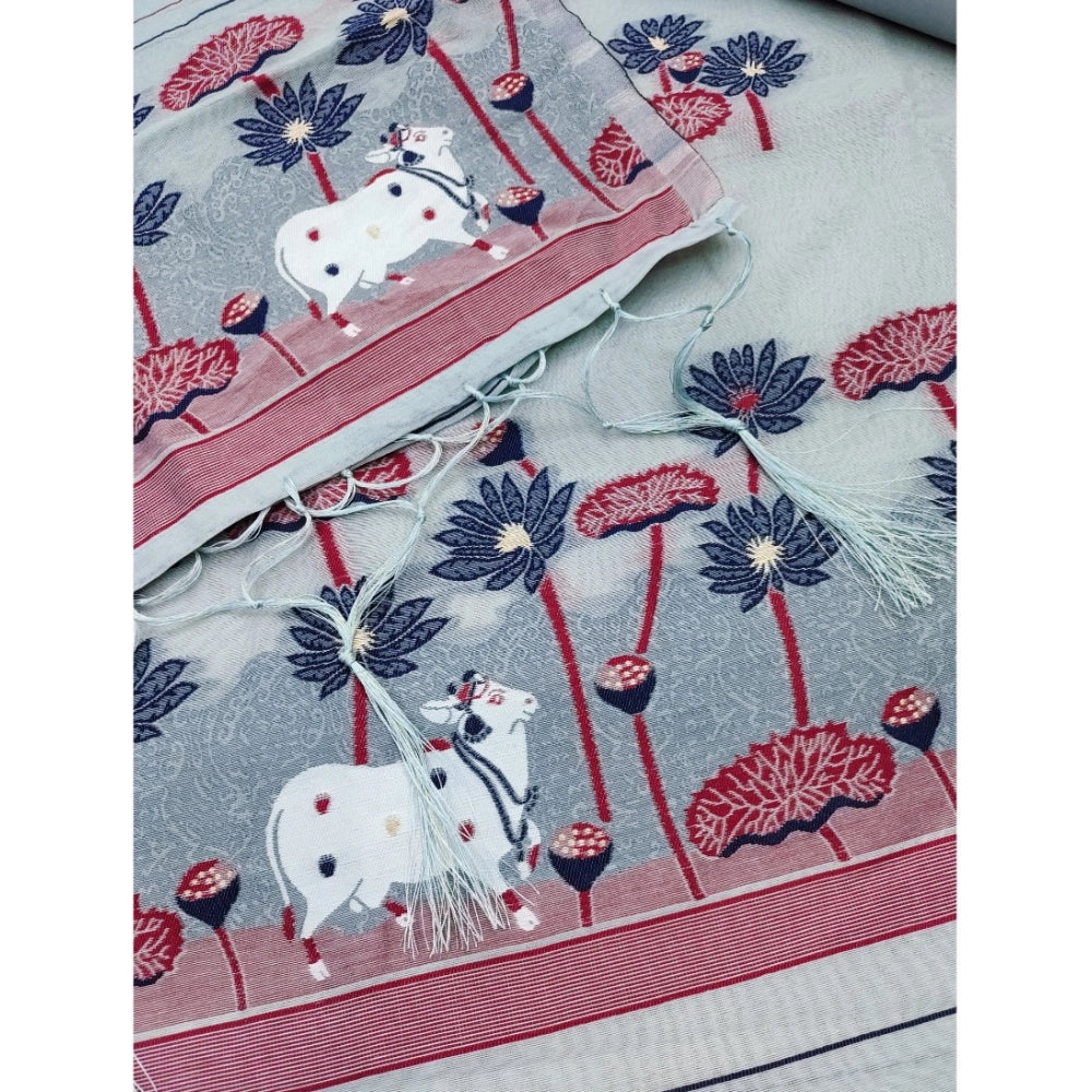 Women's Banarasi Silk Printed Unstitched Salwar Suit Material With Dupatta (Grey, 3Mtrs)