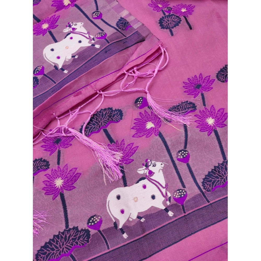 Women's Banarasi Silk Printed Unstitched Salwar Suit Material With Dupatta (Pink, 3Mtrs)