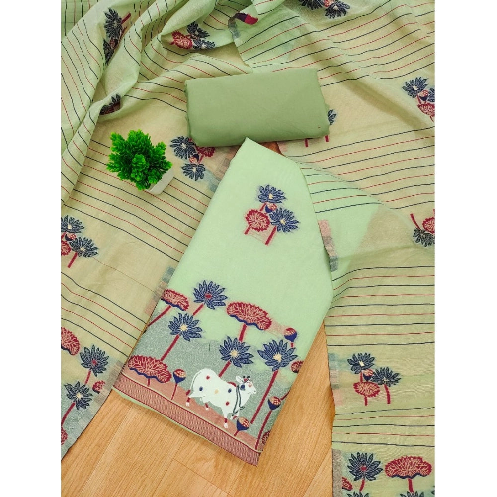 Women's Banarasi Silk Printed Unstitched Salwar Suit Material With Dupatta (Pista, 3Mtrs)
