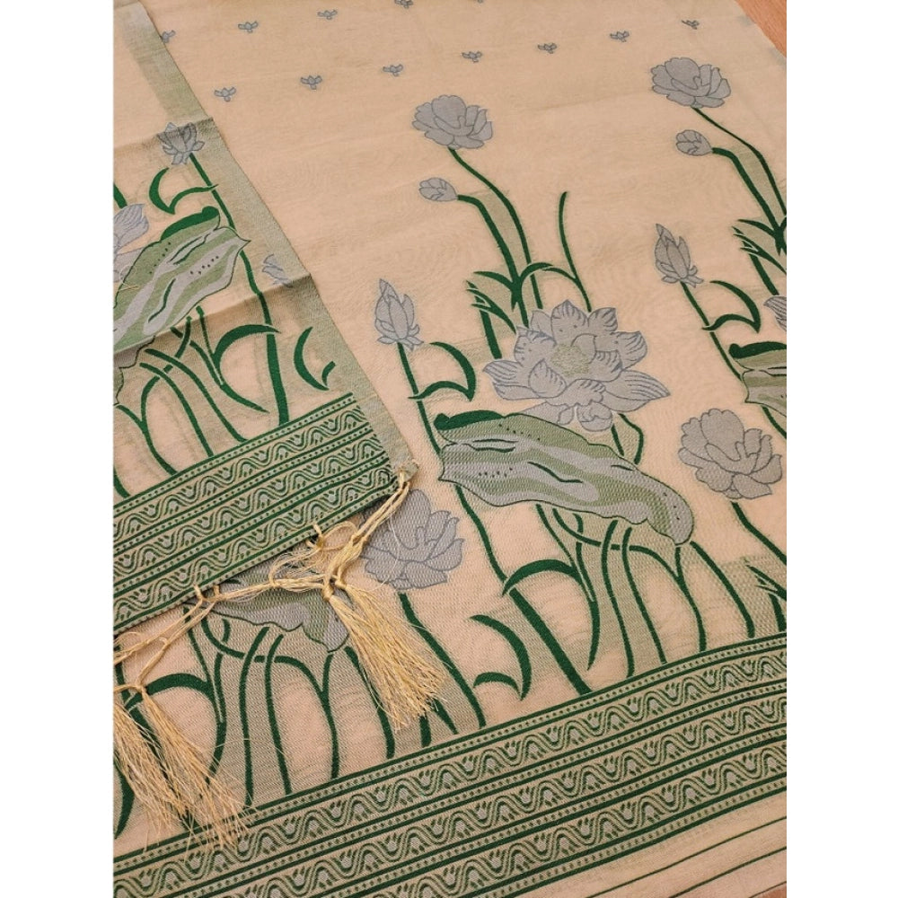 Women's Banarasi Silk Printed Unstitched Salwar Suit Material With Dupatta (Cream, 3Mtrs)