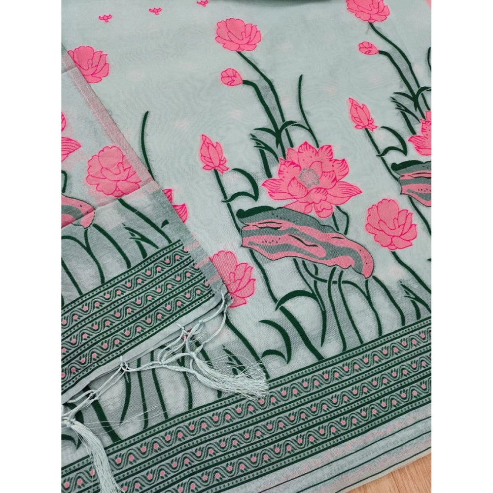 Women's Banarasi Silk Printed Unstitched Salwar Suit Material With Dupatta (Grey, 3Mtrs)