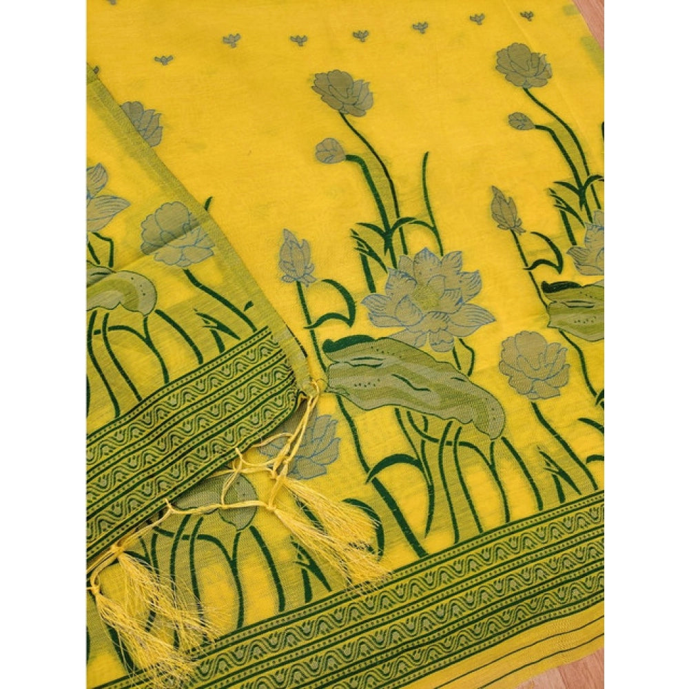 Women's Banarasi Silk Printed Unstitched Salwar Suit Material With Dupatta (Yellow, 3Mtrs)