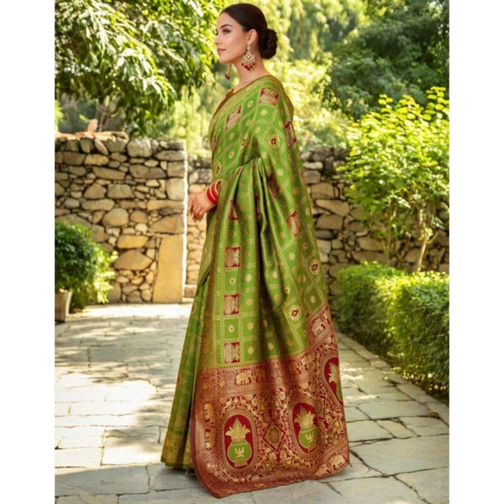 women's Silk Blend Woven Zari Work Saree With Unstitched Blouse 5.5Mtr (Light Green)
