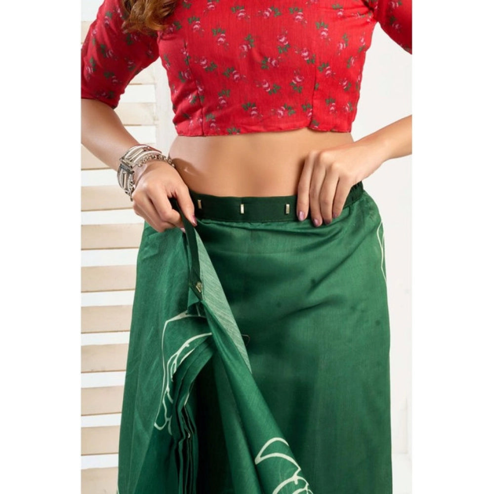 Women's Faux_Linen Printed Ready-to-Wear Saree With Unstitched Blouse 5.5 Mtr (Dark_Green)