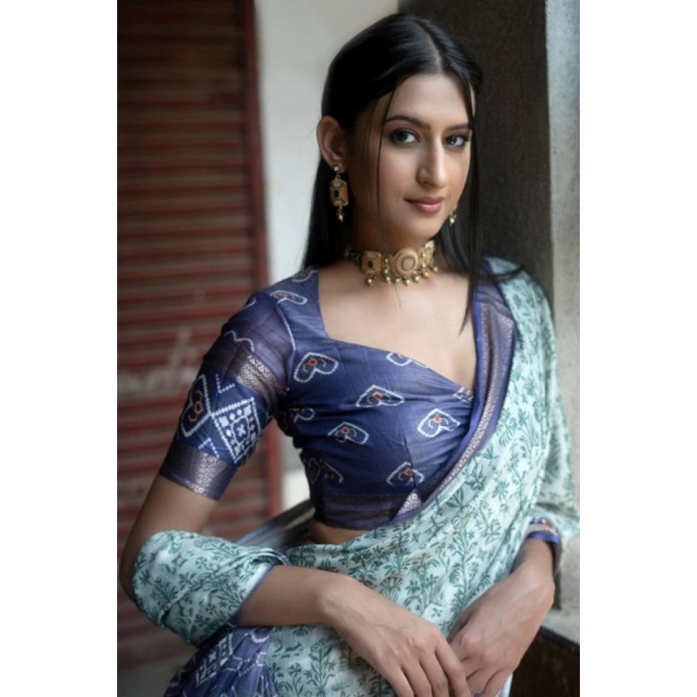 Women's Polyester Printed Saree With Unstitched Blouse 5.5 Mtr (Green)