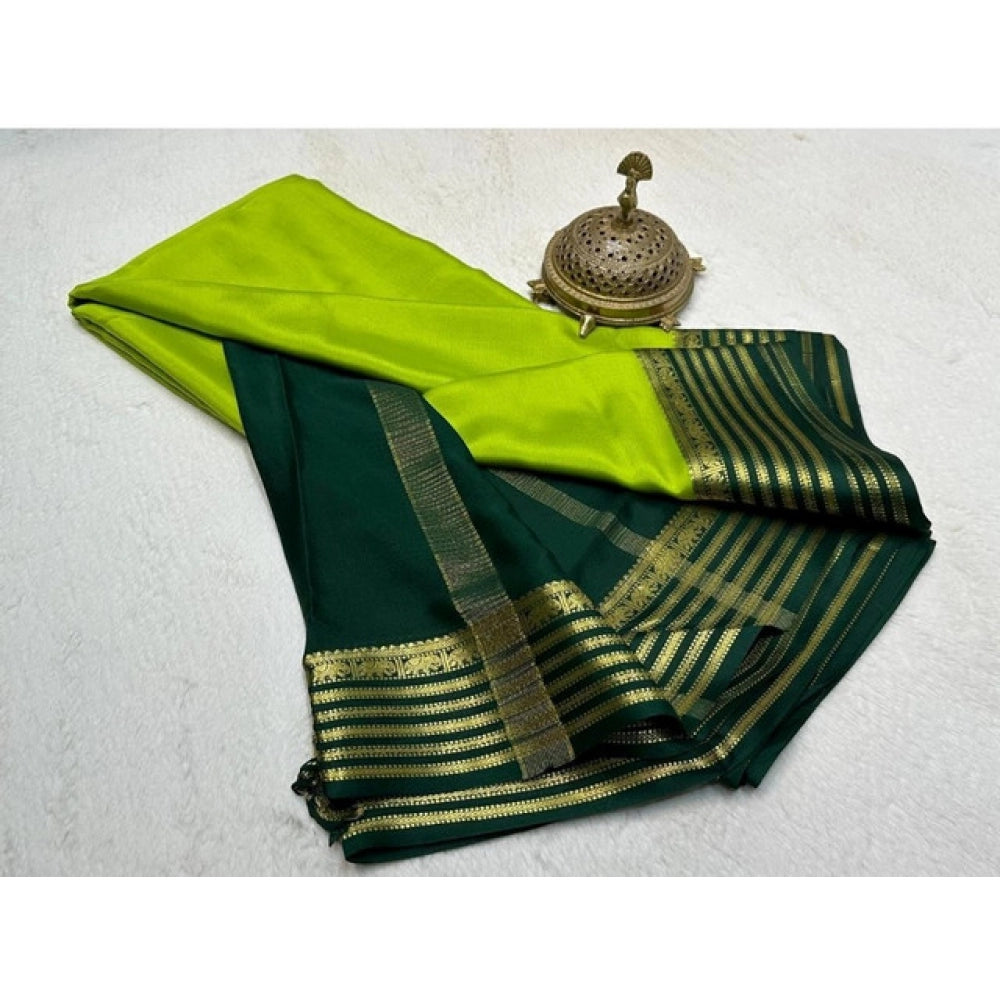 Women's Crepe Chit Pallu Solid Saree With Unstitched Blouse 5.5Mtr (Green)