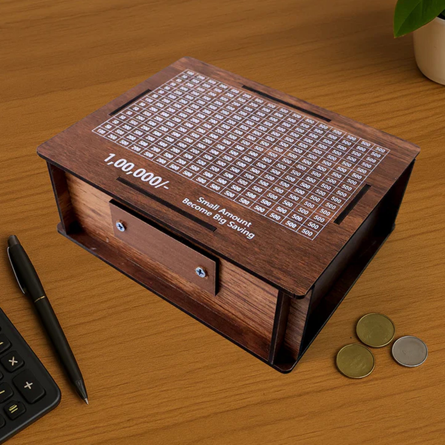 Big Wooden Savings Challenge Money Bank Piggy Bank - (1 Pc)