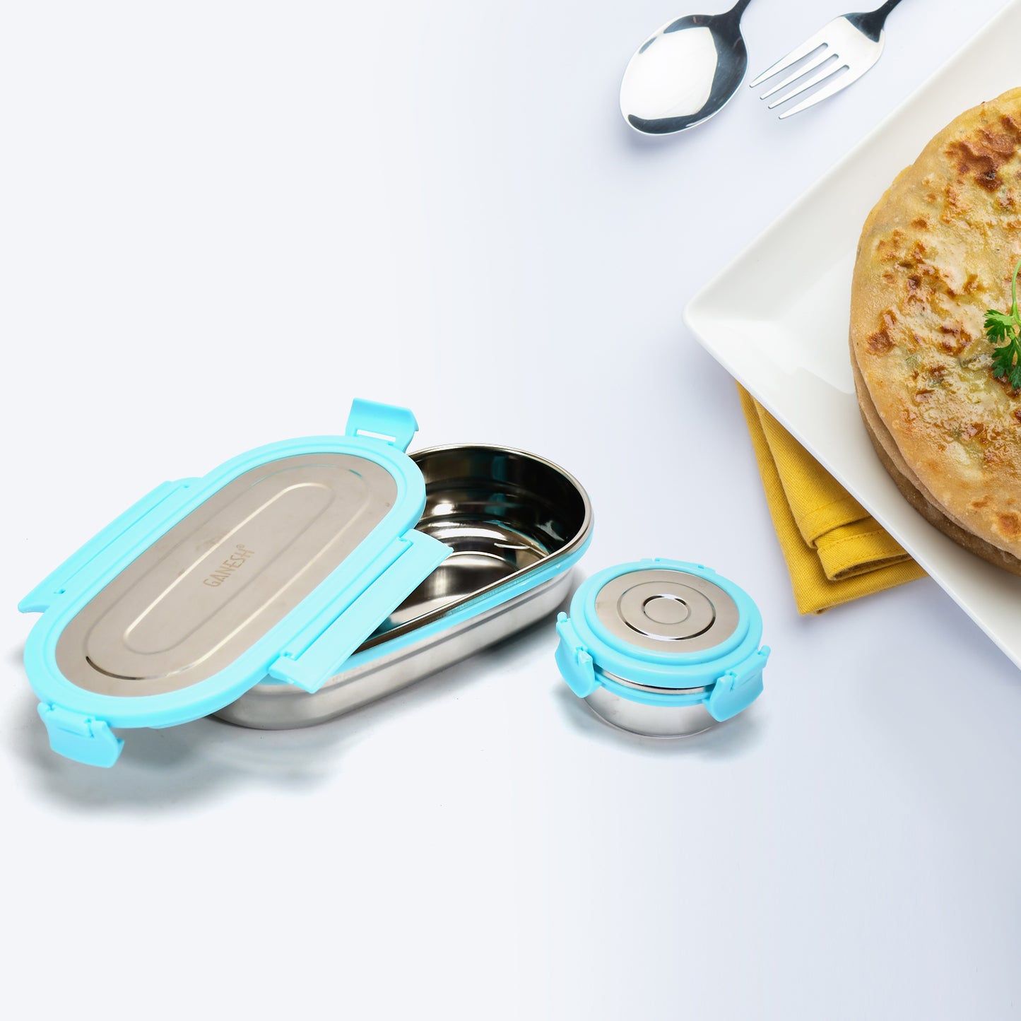 8141 Ganesh Stainless Steel Lunch Box Small Container ( Set Of 2 Pcs )