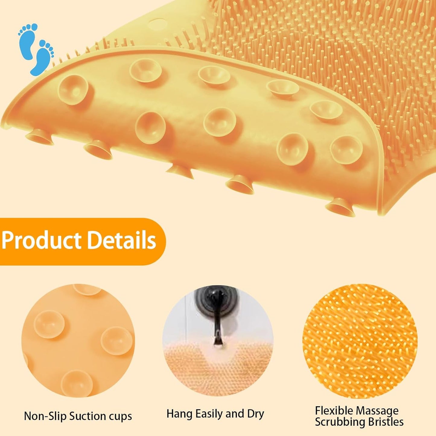 Yellow Silicone Bath Massage Cushion Suction Cup Exfoliating Foot Scrubber Mat