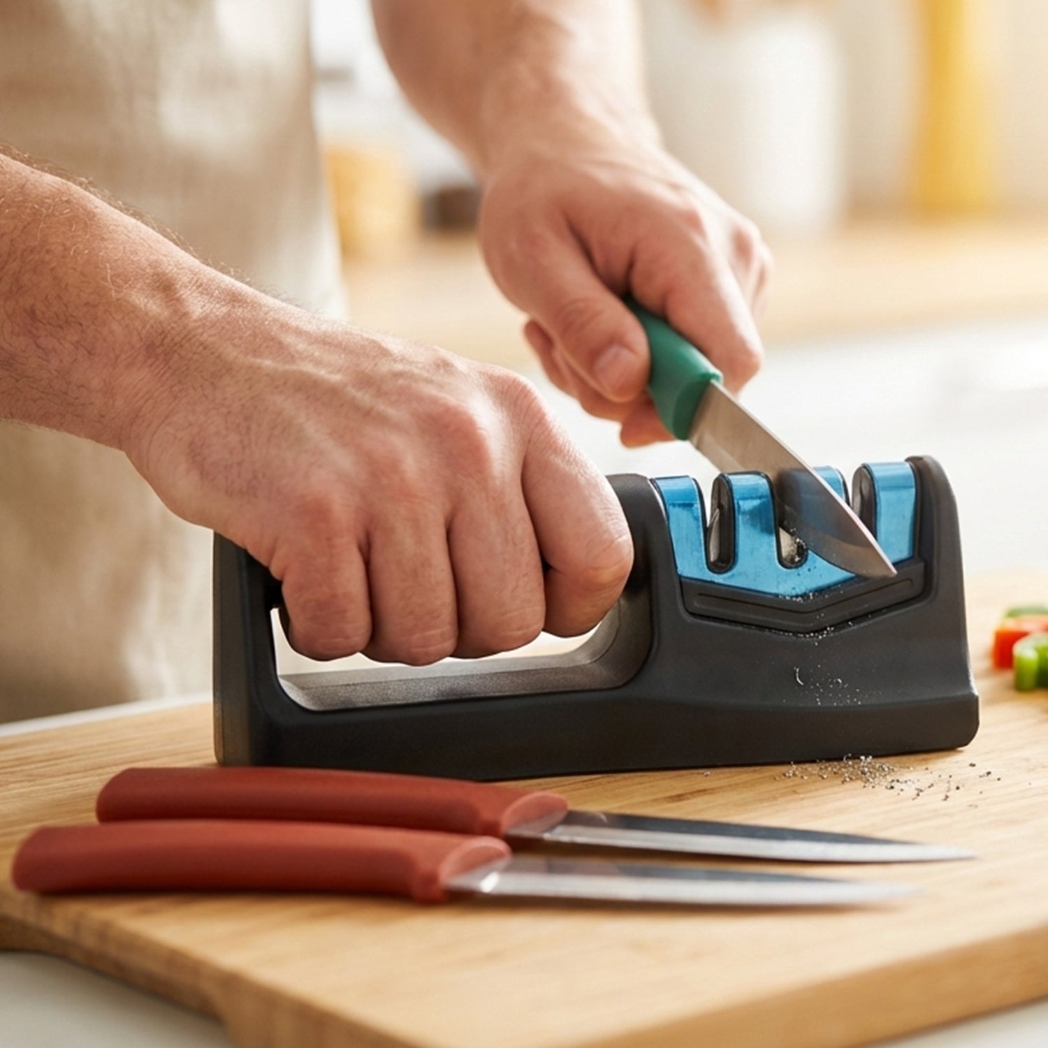 Multipurpose Kitchen Knife Set With Knife Sharpener (3 Pc Knife With Sharpener)