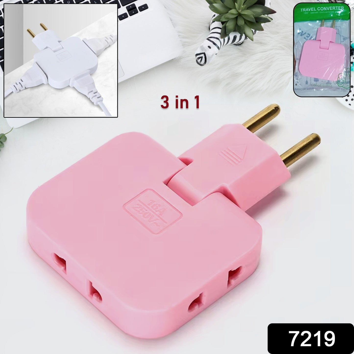 Wireless 3 In 1 Foldable Wall Plug Adapter Socket Converter (1 Pc)