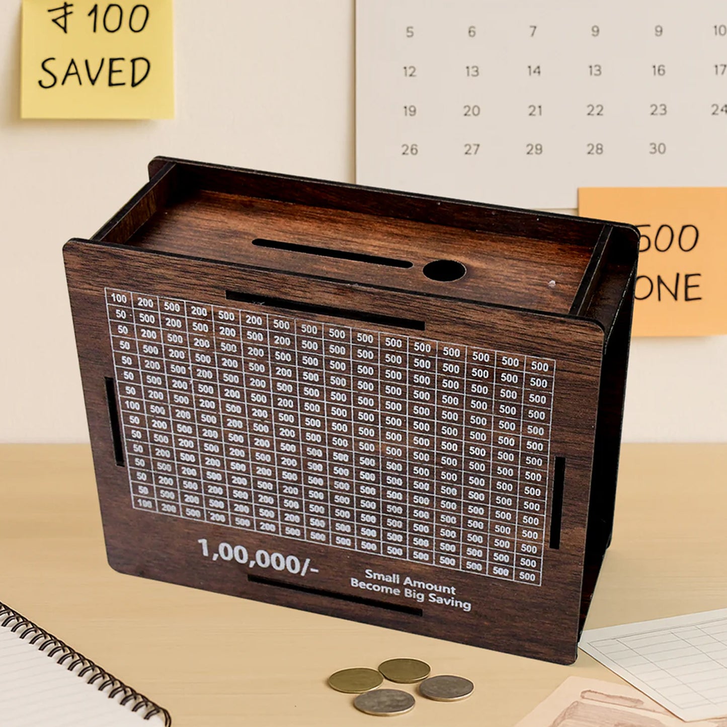 Big Wooden Savings Challenge Money Bank Piggy Bank - (1 Pc)