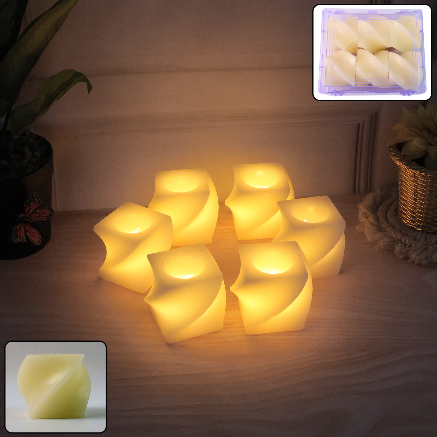 Set Of 6 Led Flameless Decorative Candles Square Shape Tealight Lamps