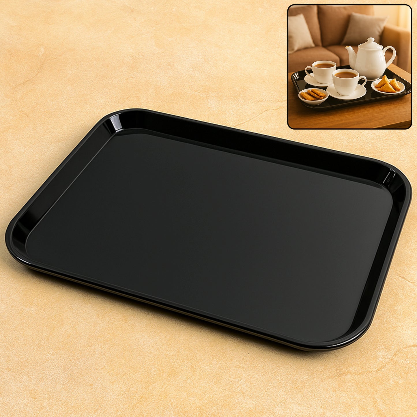 Plastic Serving Tray Plate 40 30 Cm (1 Pc Black)