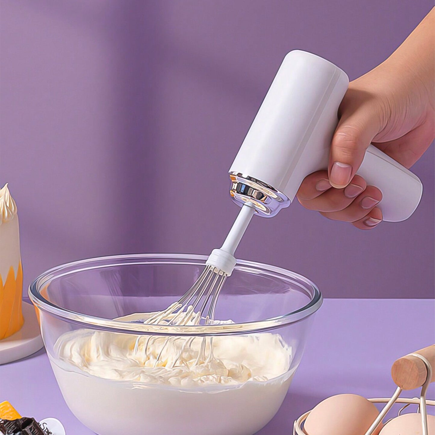 2813 Wireless Hand Mixer Charging Handheld 2pc Portable Whisk Mini High Power Beater Baking Hand Held Mixer Portable Kitchen Blender.