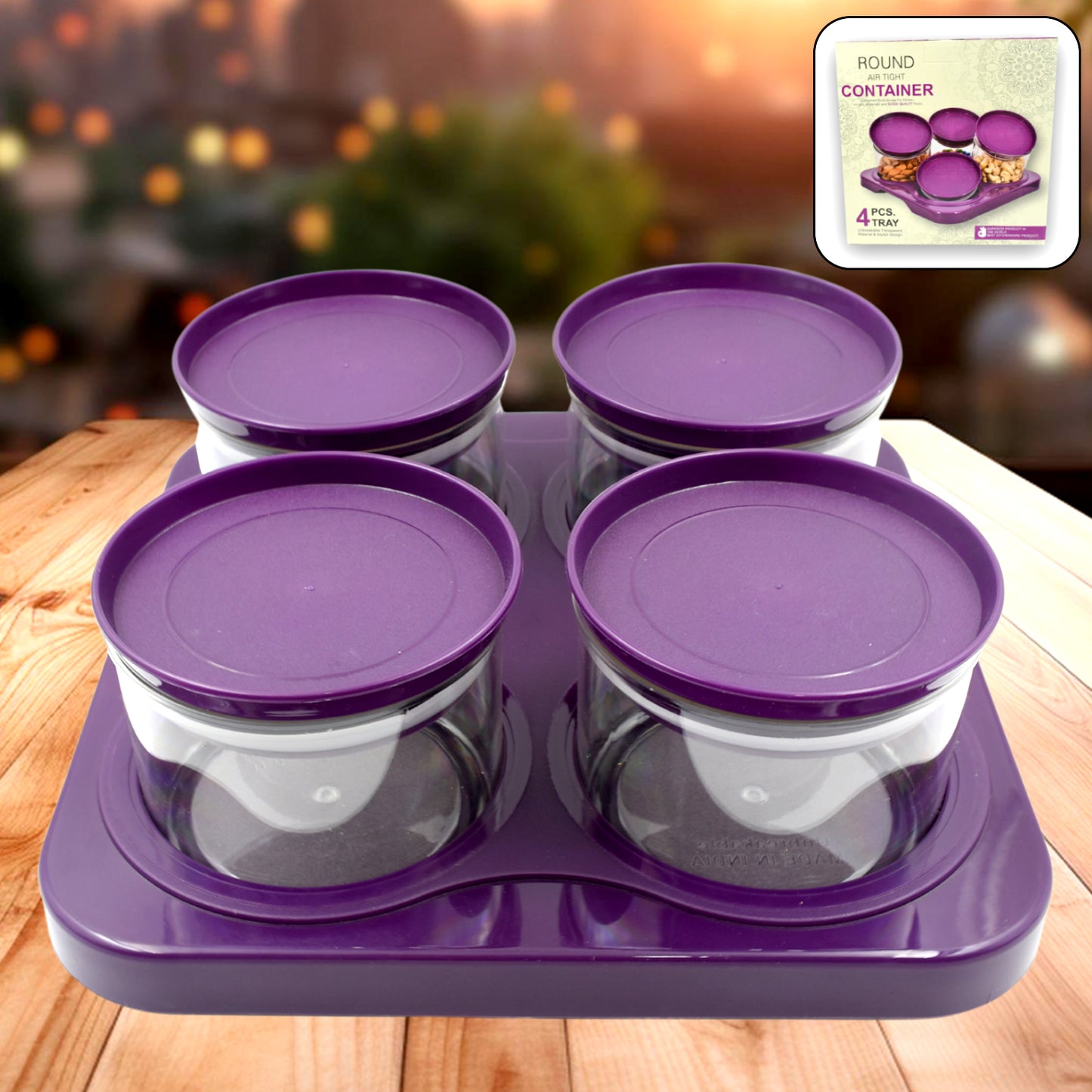 5550 Airtight Plastic 4 Pc Storage Container Set With Tray Dry Fruit Plastic Storage Container Tray Set With Lid Serving Tray For Kitchen