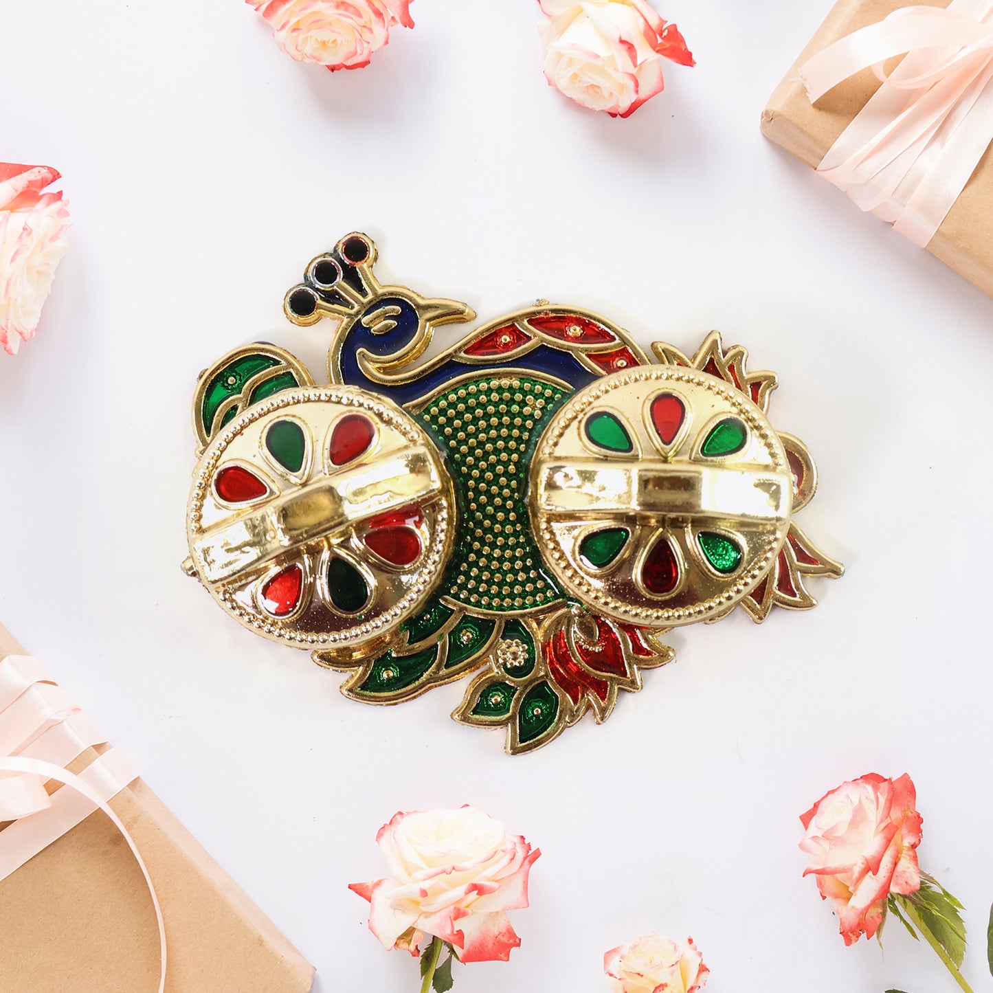 Peacock Design Metal Kumkum Rolichawal Box - (1 Pc)