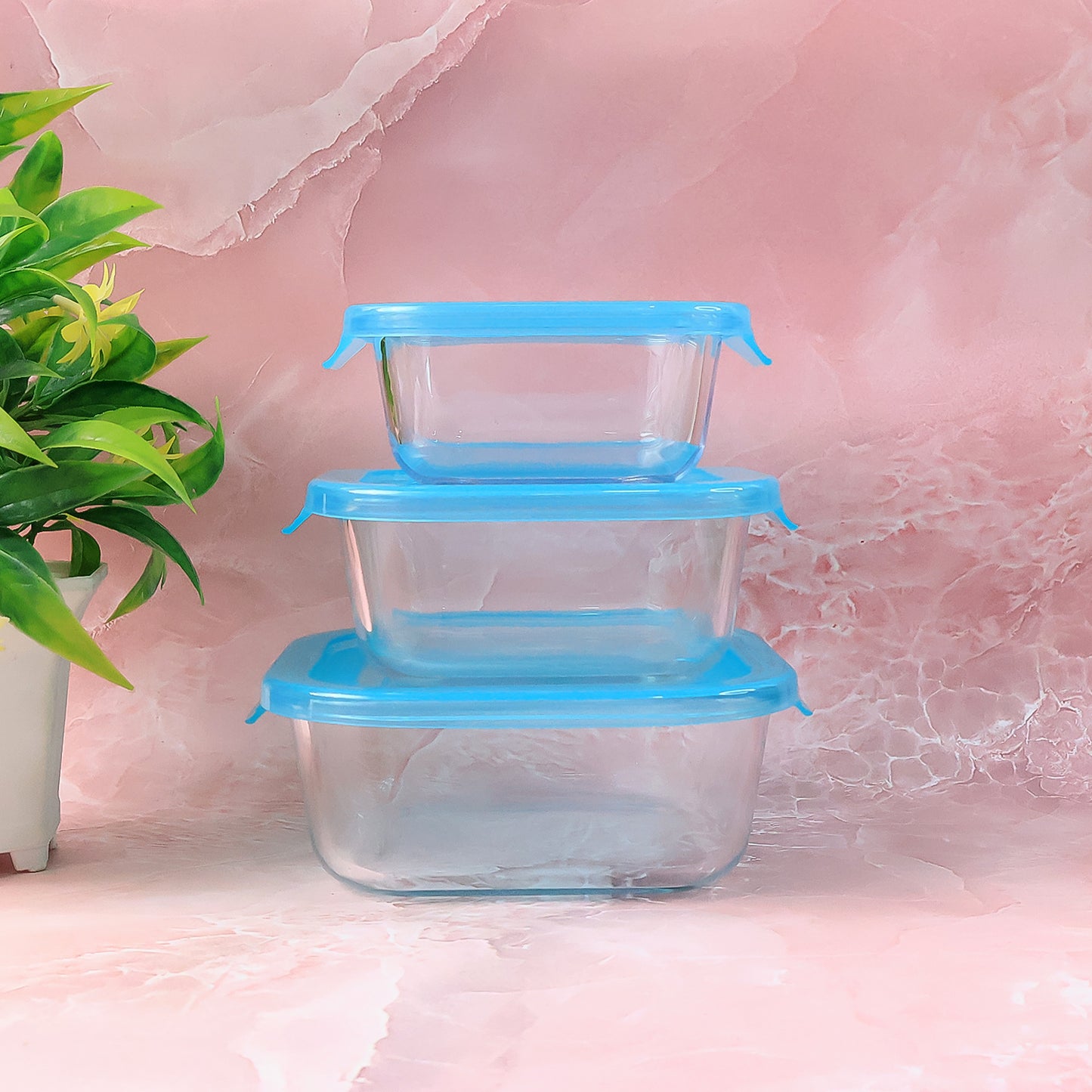 Premium Quality 3-piece Square Glass Food Storage Container Bowl Set
