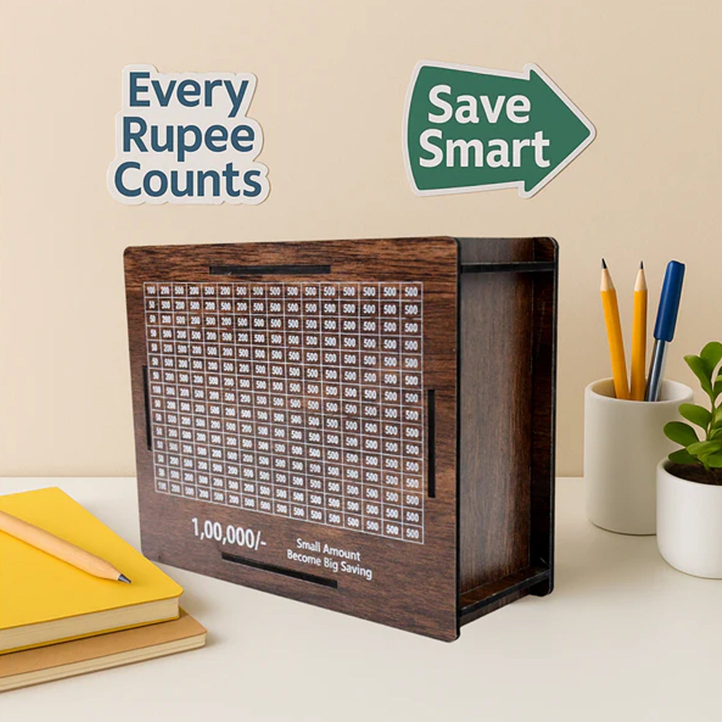 Big Wooden Savings Challenge Money Bank Piggy Bank - (1 Pc)