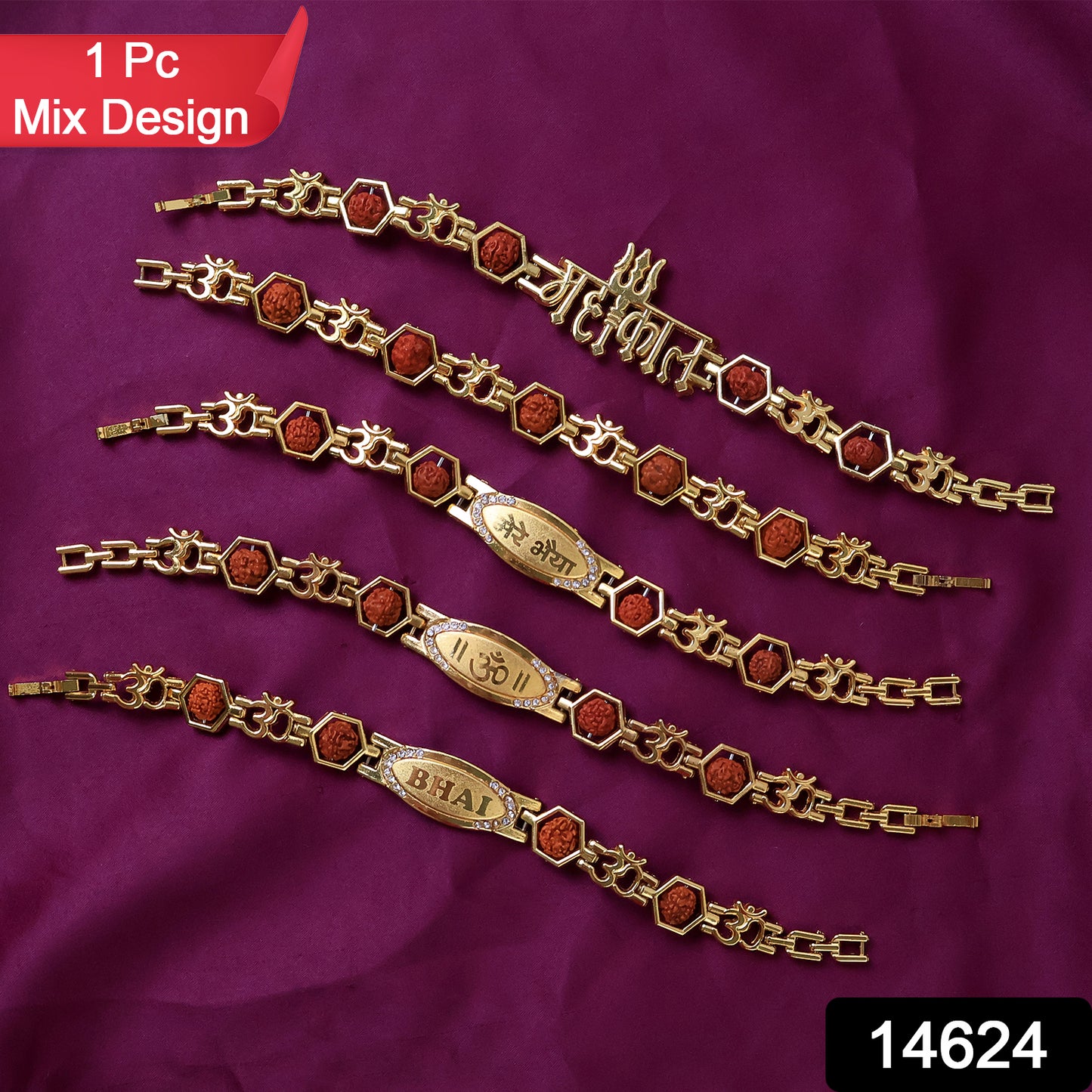 Rudraksh Metal Rakhi Bracelet For Brother (Mix Design 1 Pc)
