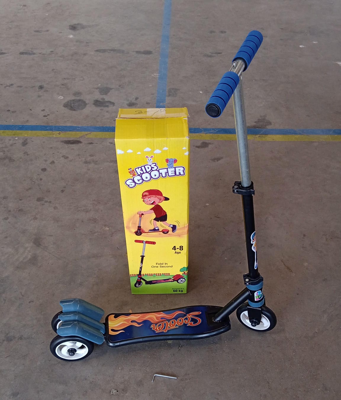 Basic Kids Ride On Leg Push Scooter For Boys And Girls (4 - 8 Years Old Kids) Foldable Scooter Cycle With Height Adjustment For Boys And Girls Multicolor (1 Pc 3 Wheel)