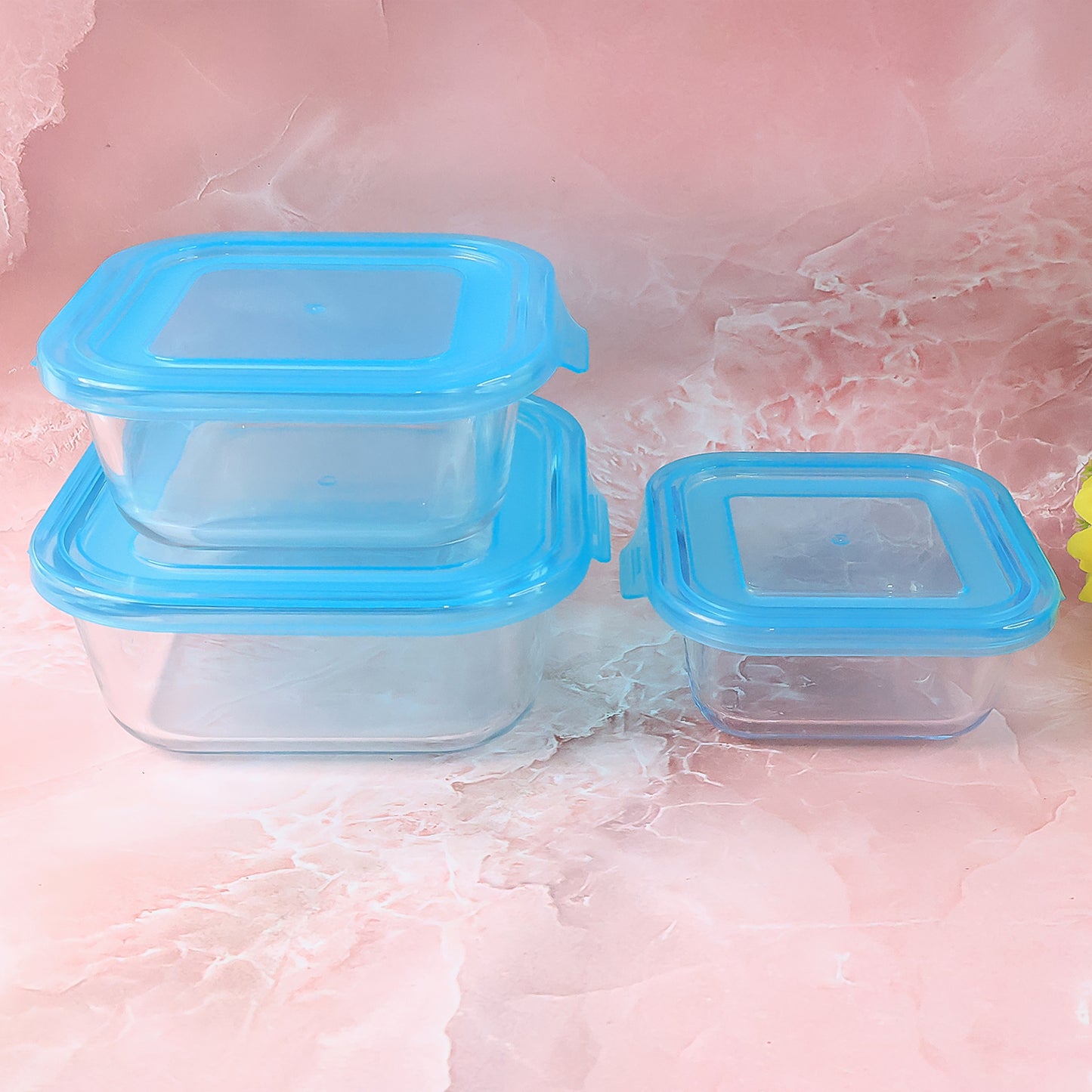 Premium Quality 3-piece Square Glass Food Storage Container Bowl Set
