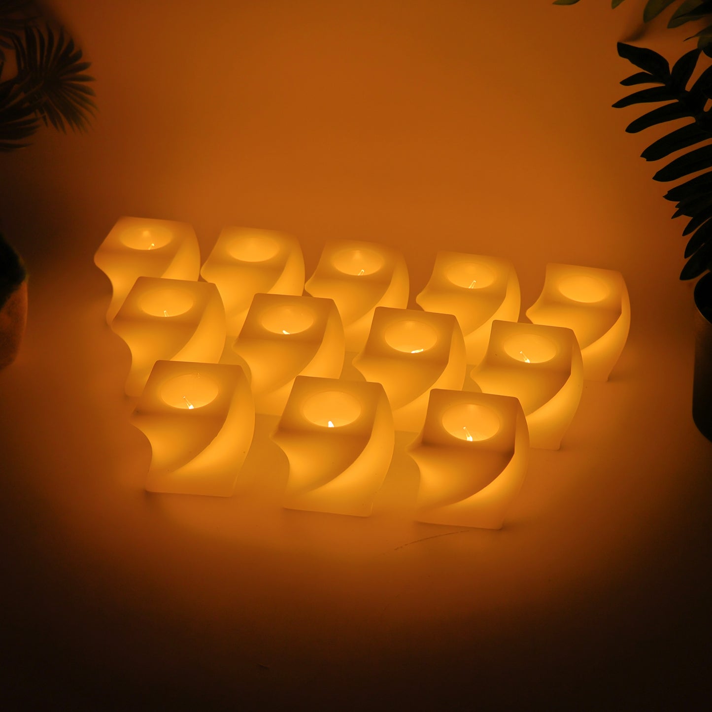 Set Of 12 Led Flameless Decorative Candles Square Shape Tealight Lamps