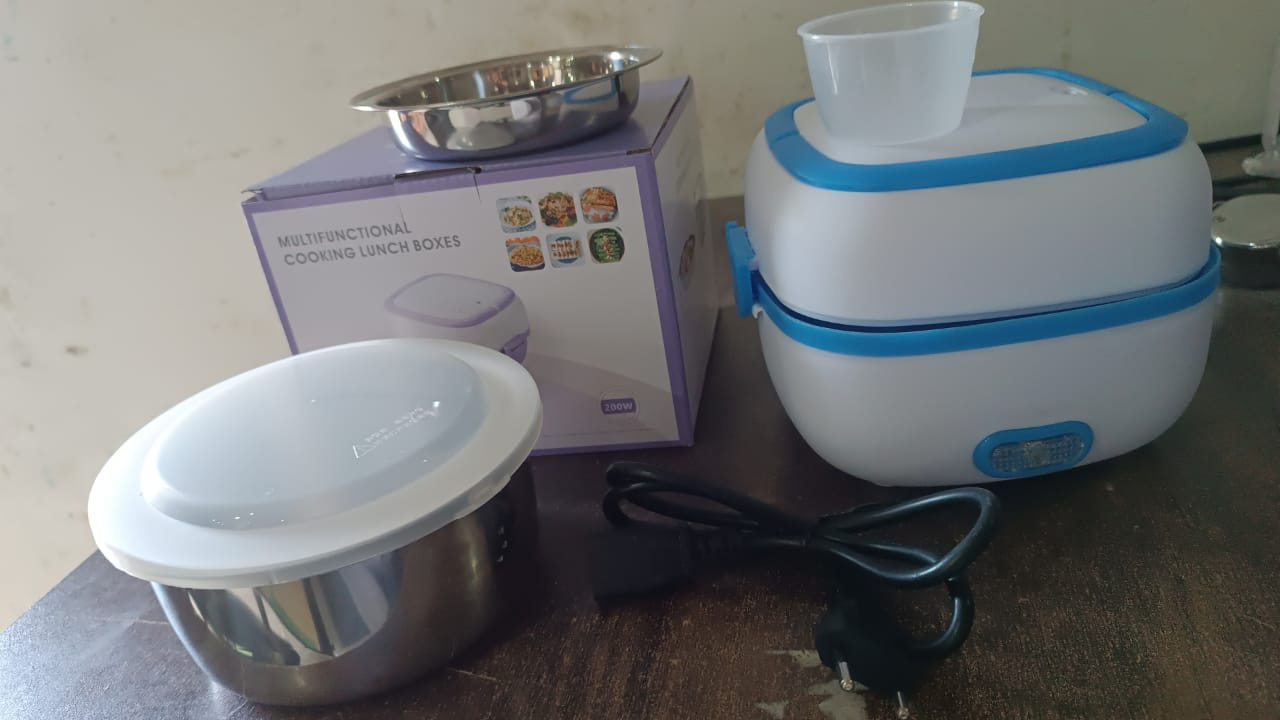 Electric Lunch Box 3 In 1 Food Heater Cooker Steamer With Stainless Steel Bowls (1 Set)