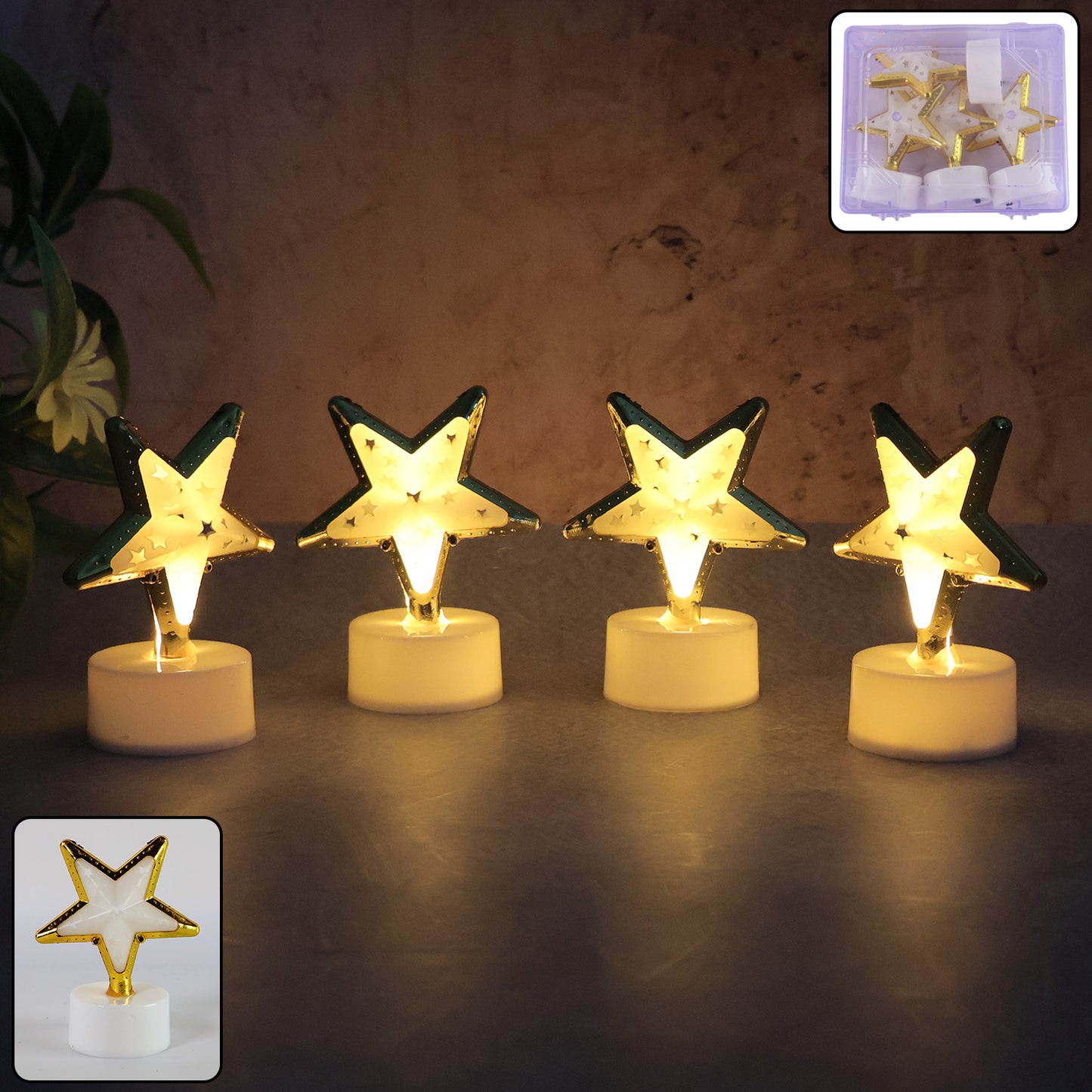 Decorative Star Shaped Flameless Led Candles (4 Pc)