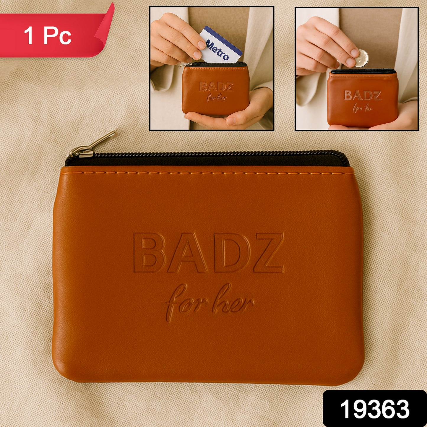 Compact Pu Leather Zipper Pouch Wallet For Women (1 Pc)