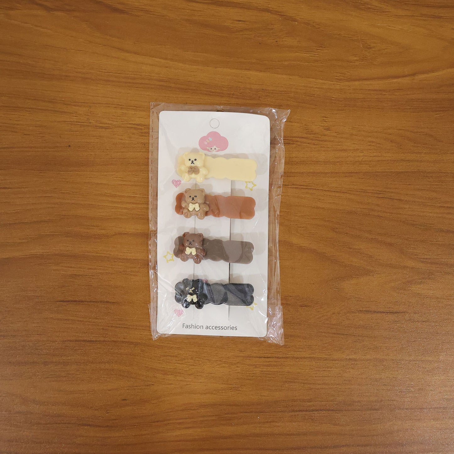 Cute Teddy Bear Decorative Snap Hair Clips Set (4 Pc)