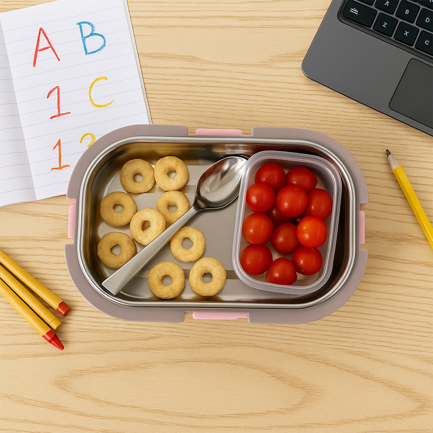 Kids Cartoon Lunch Box Set With Stainless-steel Inner Tray (1 Set)