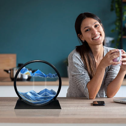 8781 Moving Sand Art Picture Decor 3d Deep Sea Sandscape Liquid Motion Round Glass Frame Display Flowing Sand Relaxing Gift For Kids Adults Painting Artistic Sandscape For Home Office Ornament Desktop Art Bookshelves Decoration (1 Pc )