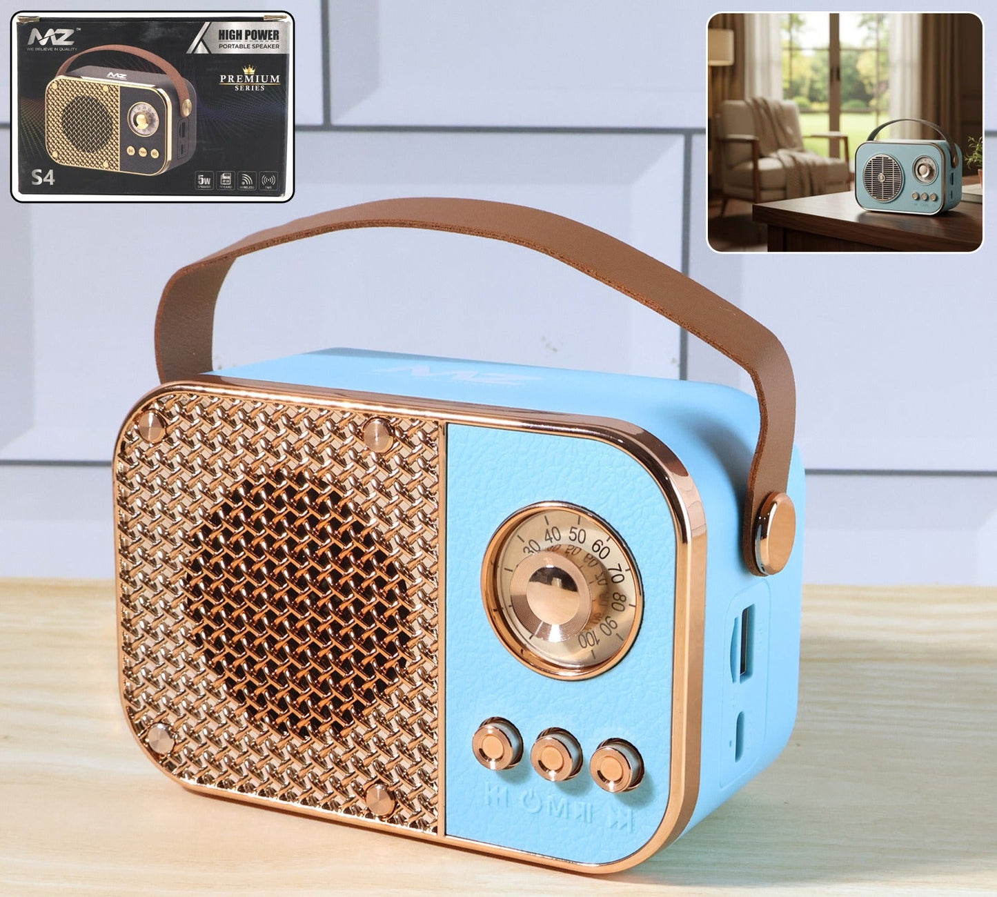 Vintage Style Wireless Portable Speaker With Retro Radio (1 Pc)
