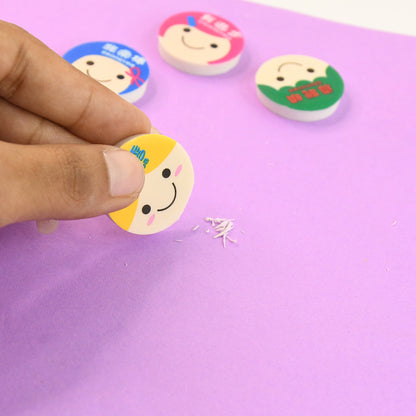 Cute Cartoon Face Erasers For School  Stationery Use (4 Pc)